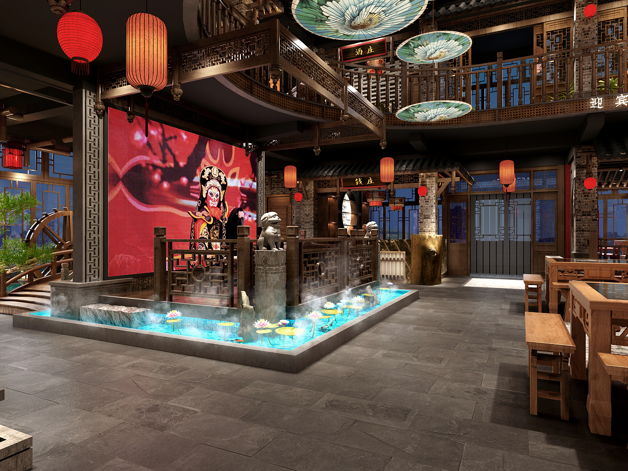 大氣復古的成都火鍋店裝修設計效果圖