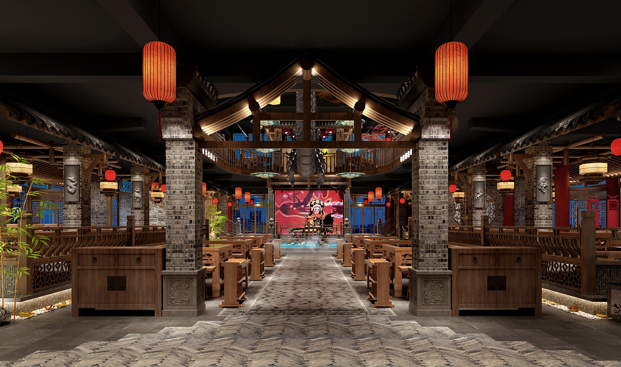 大氣復古的成都火鍋店裝修設計效果圖