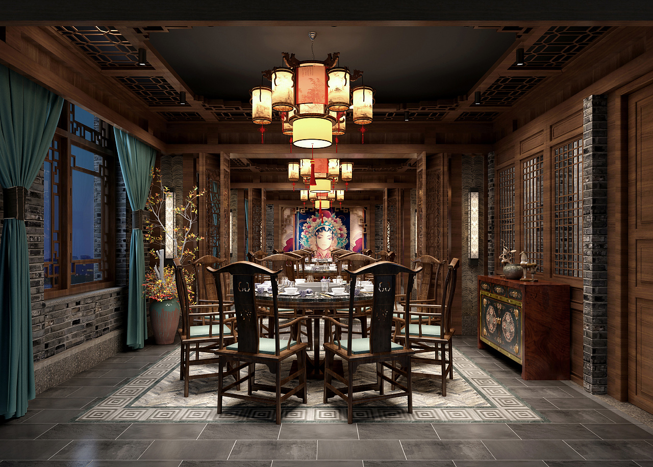 大氣復古的成都火鍋店裝修設計效果圖