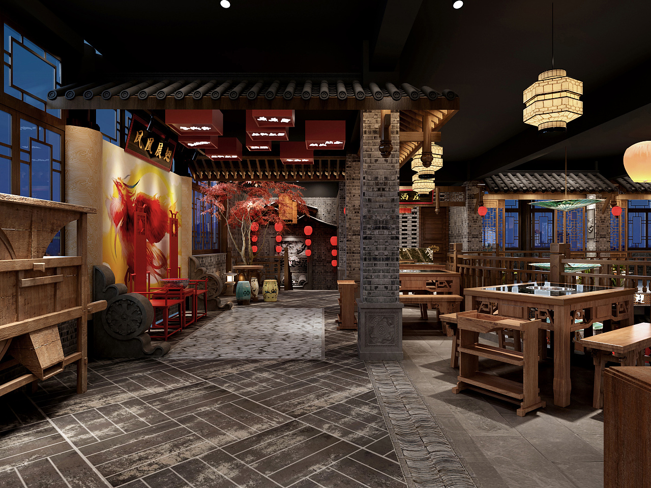 大氣復古的成都火鍋店裝修設計效果圖