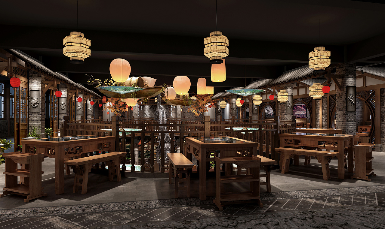 大氣復古的成都火鍋店裝修設計效果圖
