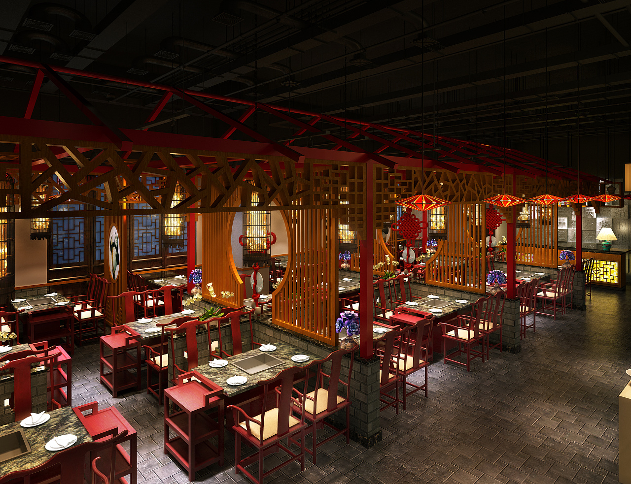 簡(jiǎn)單大氣火鍋店裝修效果圖