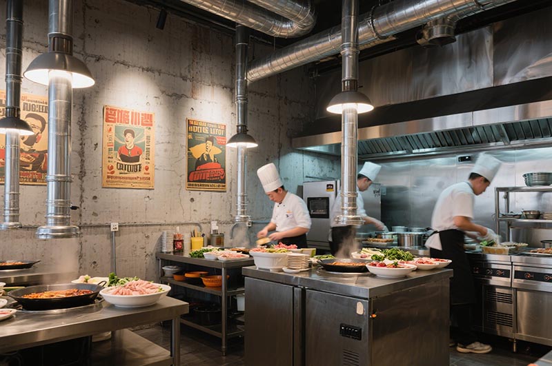 裸露的水泥墻面的工業(yè)風(fēng)火鍋店裝修效果圖