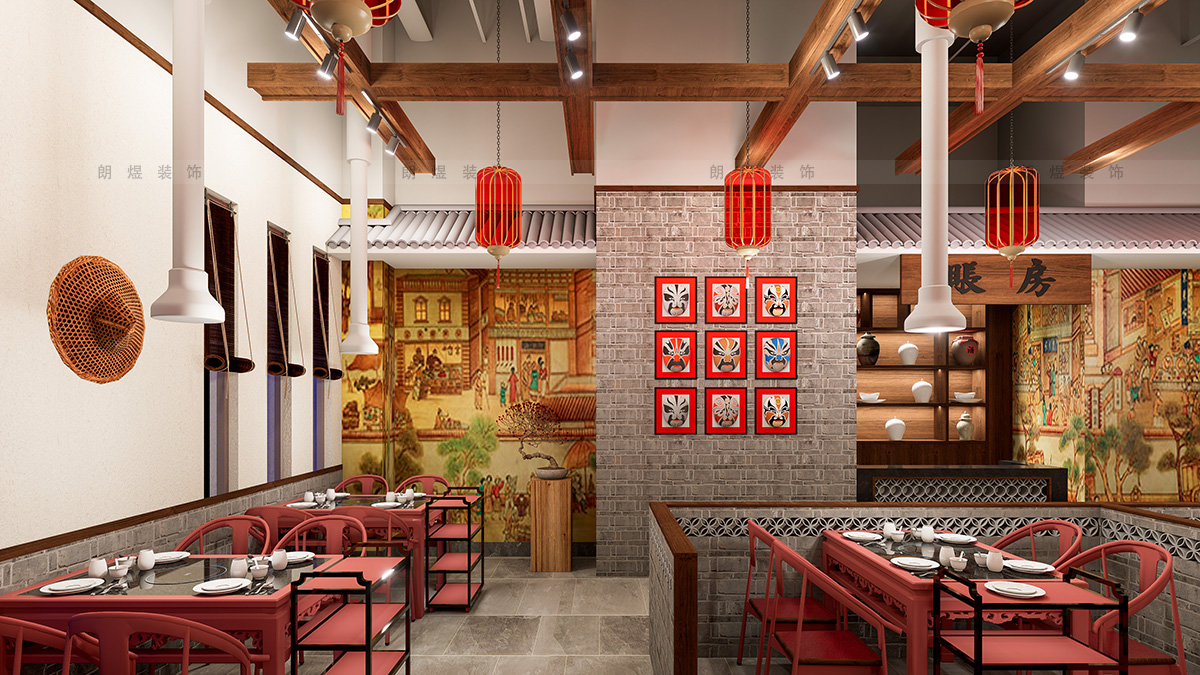 400平中國風(fēng)火鍋店裝修效果圖